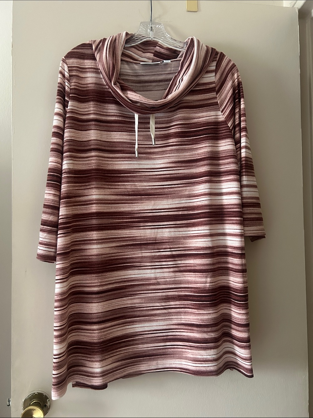 Striped Pink Cowl Neck Women's Top